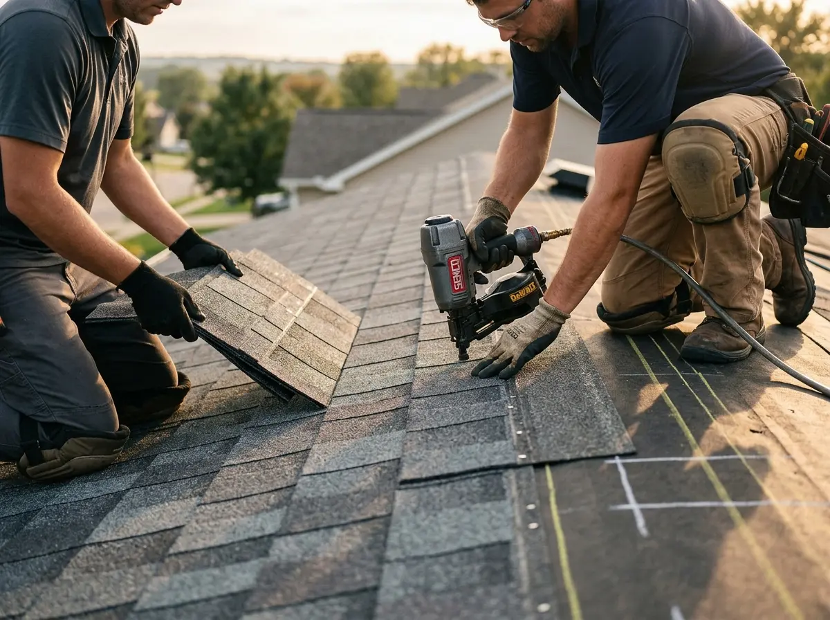 Professional roofer working on a residential roof in Mount Washington